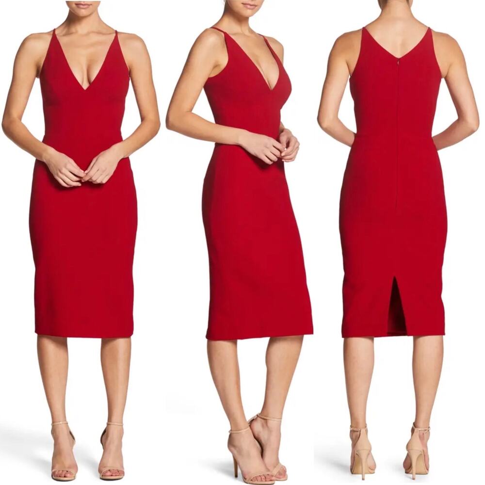 Dress The Population Anita Crepe Cocktail Dress in Garnet Red, XXL